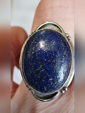 Sterling Silver 925 Lapis Lazulli Oval Ring Size 7